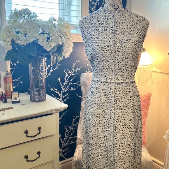 STUNNING, REBECCA TAYLOR, white with blue and grey tweed dress 👗 in size 16 - Picture 3 of 10